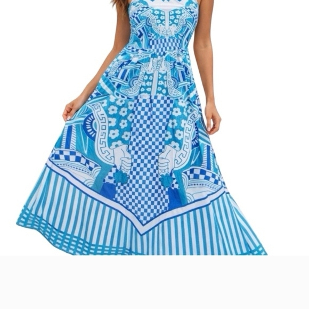 CELINA MOON Blue Patterned Maxi Dress - Picture 2 of 13